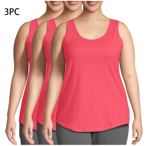3 τεμάχια μπλουζάκι Plus Size για γυναίκες, καλοκαιρινό αμάνικο μπλουζάκι 2