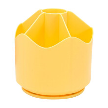 Suporte giratório 360 para canetas, lápis, marcadores e materiais de arte – Organizador de mesa com vários compartimentos (1 unidade, amarelo)