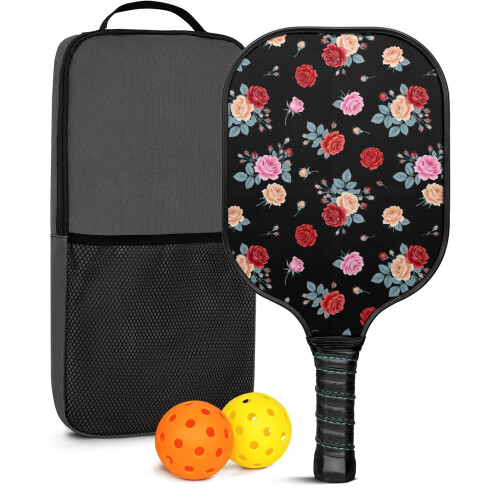 Σετ κουπιών Pickleball με ρακέτες από fiberglass σε floral σχέδια, 2 μπάλες και τσάντα –