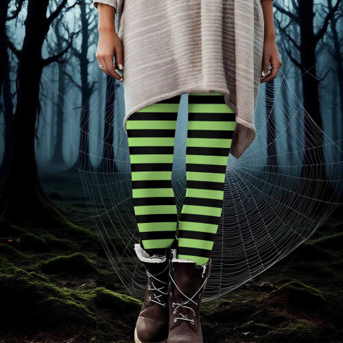 Γυναικείο παντελόνι γιόγκα με ρίγες για το Halloween – Μαλακά κολάν από μετάξι, 1