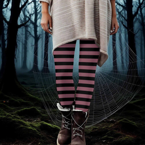 Γυναικείο ριγέ παντελόνι γιόγκα για το Halloween – Μαλακά κολάν από μετάξι γάλακτος, 1