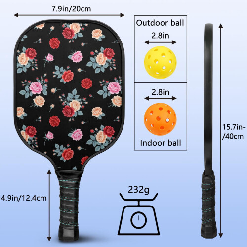 Σετ κουπιών Pickleball με ρακέτες από fiberglass σε floral σχέδια, 2 μπάλες και τσάντα – 2