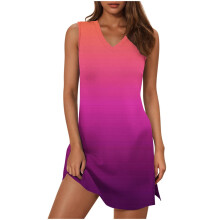 Robe sans manches à col en V et effet ombré avec fente latérale, grandes tailles S à 3XL, en coton et élasthanne respirant, idéale pour la