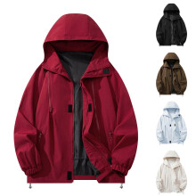 Giacca da lavoro impermeabile da uomo, antivento, con cappuccio, multiuso, resistente, a maniche lunghe, con strisce riflettenti e tasche con