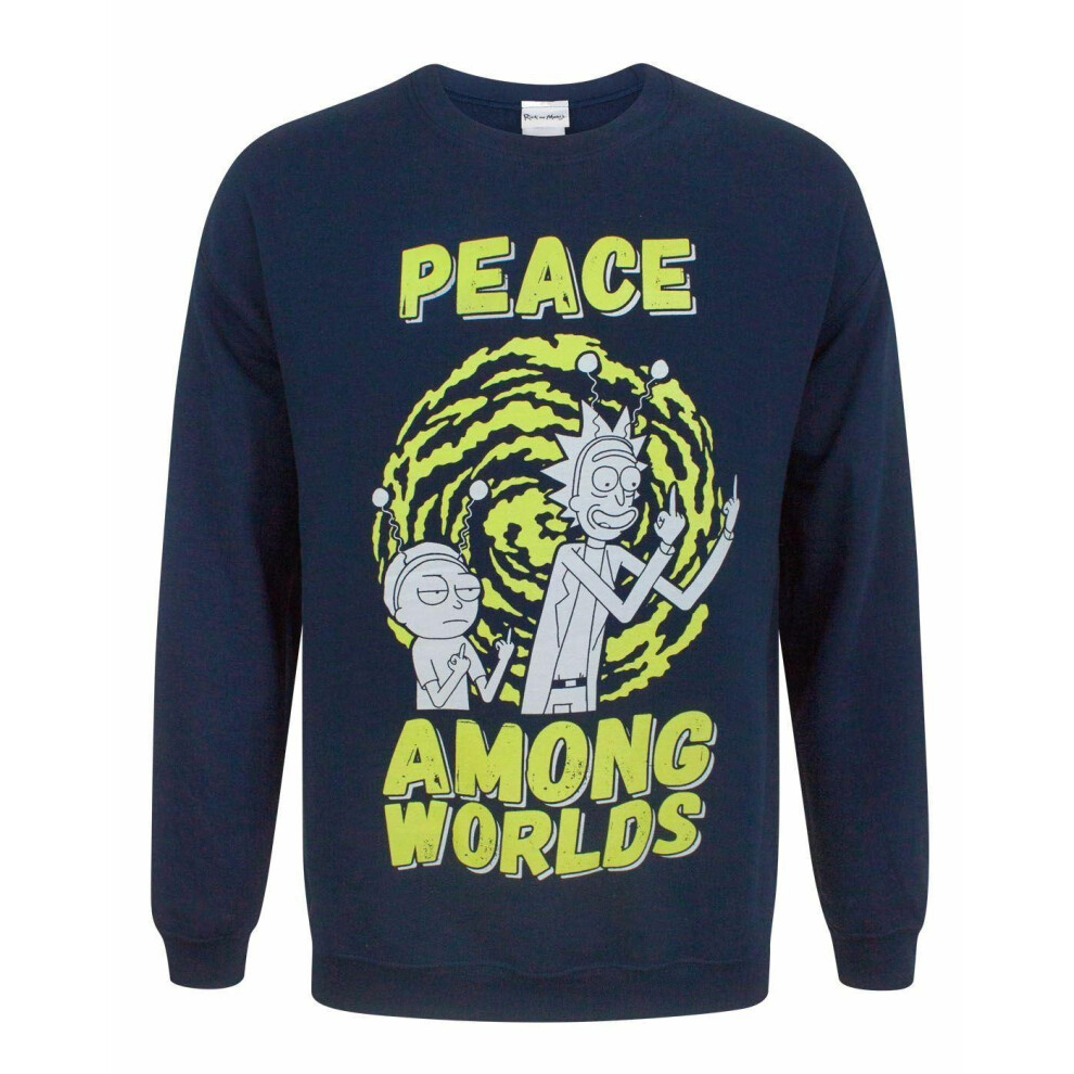 Rick And Morty Mens Peace Among Worlds Sweatshirt Blue