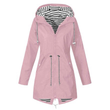 Damesjas, casual effen jas, warme winterjas, dikke jas met capuchon, warme, winddichte outdoorjas voor buiten in grote maten, roze maat M