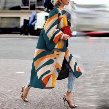Damen-Wintermantel in Übergröße, lang, offen, Retro-Trenchcoat mit Taschen, Orange (3XL) – Geeignet für kaltes Wetter