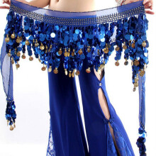 Vestido/Saia para Dança do Ventre Feminina com Lenço de Quadril e Faixa de Cintura com Lantejoulas e Moedas