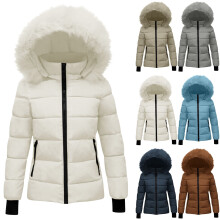 Doudoune matelassée à capuche amovible pour femme grande taille, gris, XXXL, poches zippées, manteau trench chaud, manteau d'hiver décontracté.