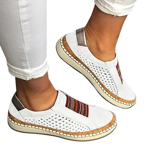 Γυναικεία Casual Slip-On Loafers, Λευκά, Μεγάλα Μεγέθη, Μοντέρνα Φλατ για Καλοκαιρινό 2