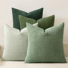 Fețe de pernă din catifea reiată verde salvie, 40x40 cm, set de 4