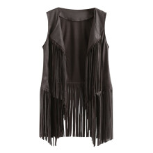 Cardigan Vest for Women 2025 Autumn Winter Suede Ethnic Sleeveless Tassels Fringed Vest Cardigan Red