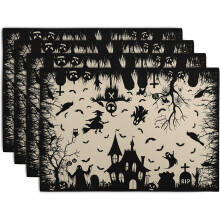 Tovagliette di Halloween 30x45 cm, in cotone e lino, set da 4