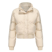 Casacos de inverno femininos, jaquetas quentes, casaco curto acolchoado de inverno com gola alta, casaco quente casual de manga comprida e modelagem