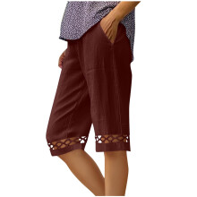 Damshorts med elastisk midja, fickor och spets, avslappnade