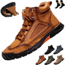 Olveros Boots – Men's Casual Leather Walking Sneakers, Non-Slip, Arch Support, Wide Toe, Outdoor Hiking Shoes