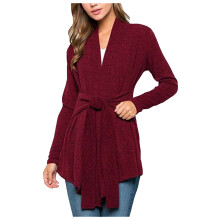Cardigan für Damen, Herbst-Cardigans, bequeme Mode 2025, lässiges, einfarbiges Langarm-Schnüroberteil in Bordeauxrot