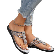 Comfortabele damesstrandsandalen met voetboogondersteuning, elastische enkelslippers – zilver, maat 7,5