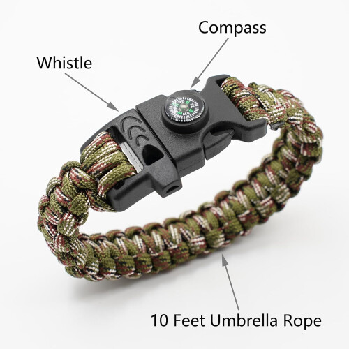 Emergency Survival Bracelet with Whistle and Compass 8-Pack 2