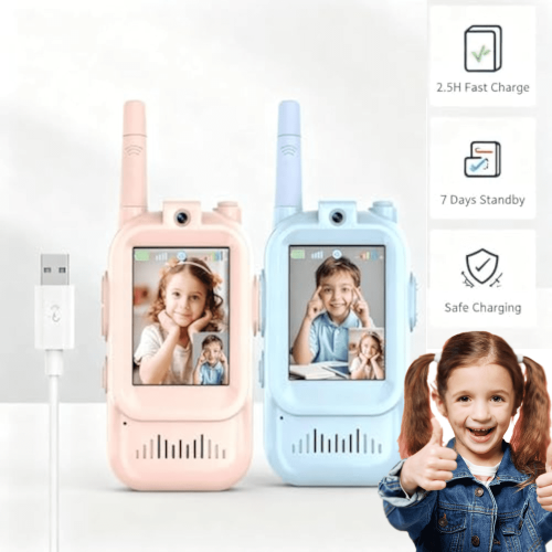 Συσκευασία 2 βιντεο-walkie talkie για παιδιά 3-12 ετών, επαναφορτιζόμενα με οθόνη και 2