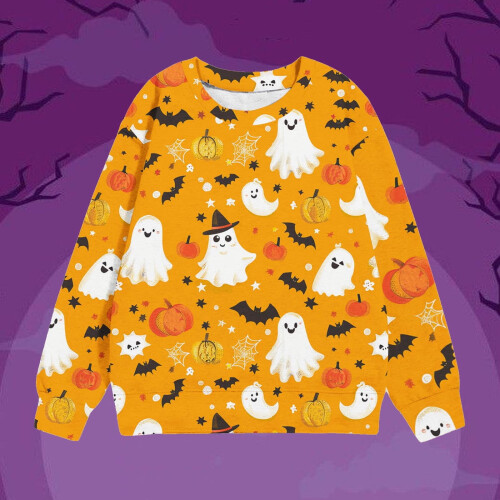 Παιδικό Unisex Φούτερ με Στάμπα Halloween με Μακρυμάνικο Τοπ και Στριφτό Λαιμόκοψη για 1