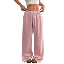Damen Palazzo-Hose mit weitem Bein, lässige Loungehose, Strandhose für Frühling und Sommer mit Taschen