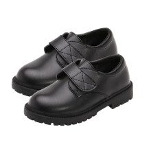 Boys Dress Shoes, Classic British Style Oxfords with Hook & Loop Strap, Soft Sole, School Uniform Compatible, Black – Ages 9.5-10