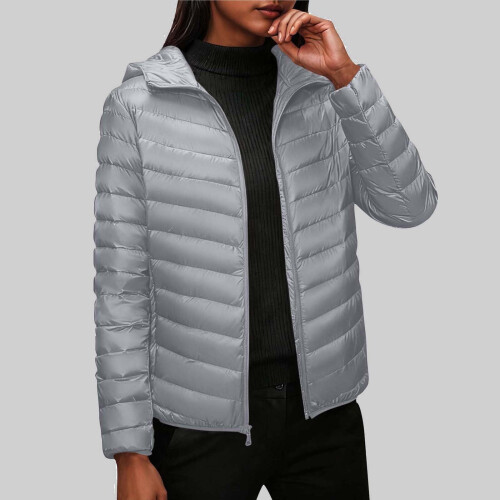 Damen-Steppjacke mit Kapuze, Grau, Größe S 1