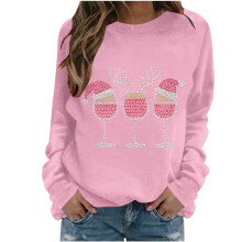 Sweat-shirt de Noël pour femme avec strass, manches longues et col rond, orné de paillettes – Idéal pour les cadeaux de Noël