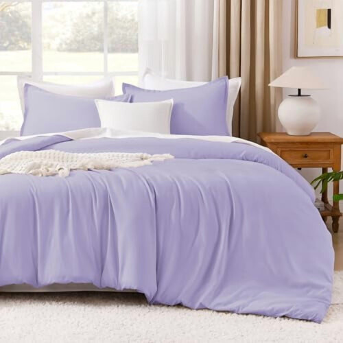 Ensemble de couette lavande violette, taille standard, 3 pièces, style bohème uni 1