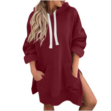 Women's Solid Hooded Sweatshirt Fleece Pullover Long Sleeve