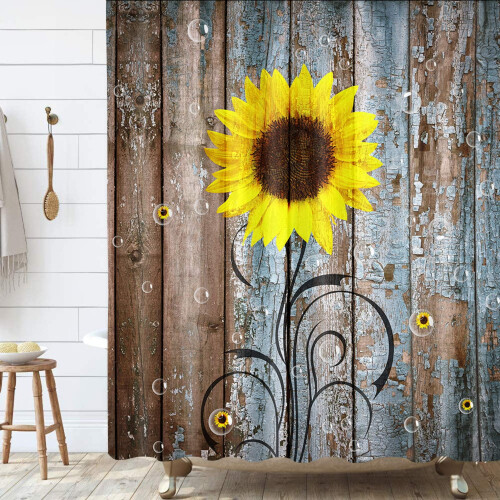 Rustic Sunflower Shower Curtain with 12 Hooks 2