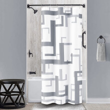 Duschvorhang aus Polyester, geometrisches Muster, 91 x 183 cm, 6 Haken, Grau