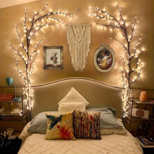 Rotan wandlamp met 96 leds, 8 standen, USB-voeding.
