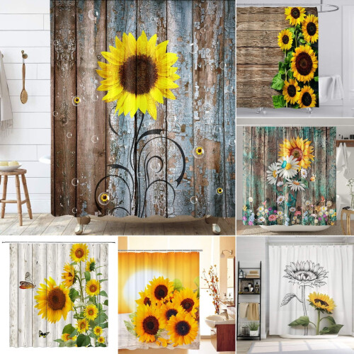Duschvorhang mit Sonnenblumenmuster - Polyester, blickdicht, 12 1