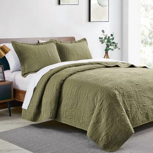 Ensemble de couette verte Cal King 3 pièces en polyester léger 1