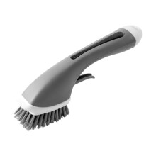 Dish Brush with Soap Dispenser for Pots and Pans, Safe Nonstick Scrubbing, Ergonomic Grey Handle