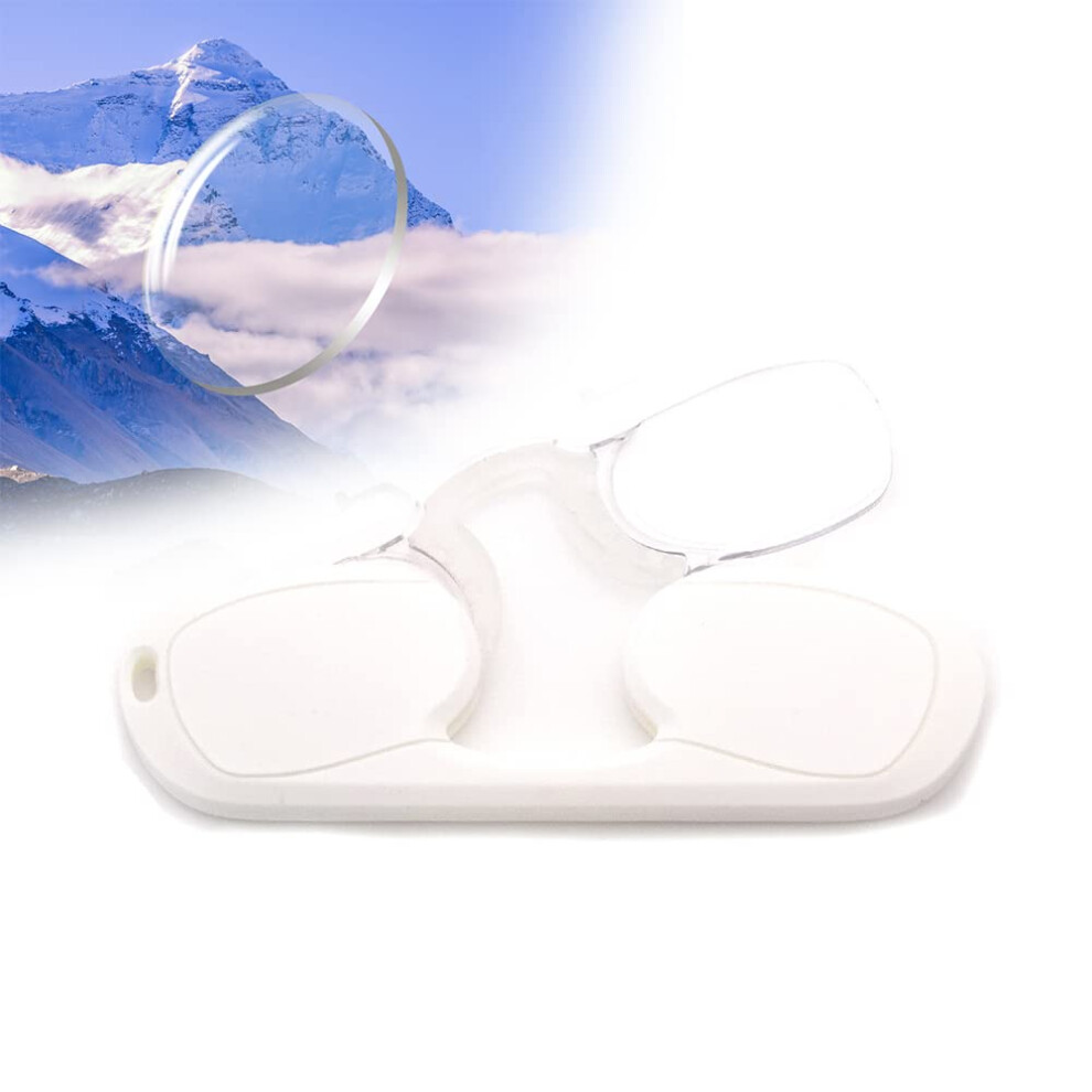 White Reading Glasses +2.5 Nose Clip Armless Hd Antiblue With Compact Case For Men And Women