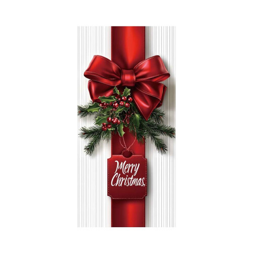 Cortina de Natal 3D com Laço, 70,87 x 35,43 polegadas - Capa Decorativa para Porta de Entrada, Varanda e Decorações de Natal 1