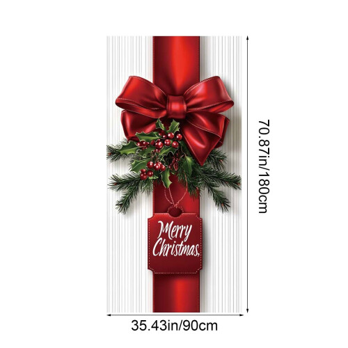 Cortina de Natal 3D com Laço, 70,87 x 35,43 polegadas - Capa Decorativa para Porta de Entrada, Varanda e Decorações de Natal 2
