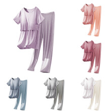 Női Plus Size Szürke Pizsama Szett, Kerek Nyakú Felső Melltartóval, Rövid Ujjú & Hosszú Nadrág, Kismama/Szoptatós, Mindennapi Viseletre