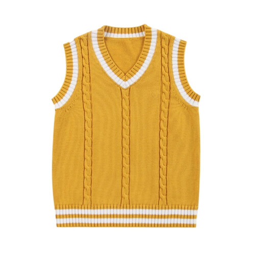 Mädchenpullover, Kinderpullover mit V-Ausschnitt, ärmellos, warm, gestrickt