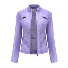 Veste en similicuir pour femme, manches longues, style motard décontracté, fermeture éclair, violette