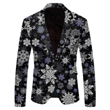 Abrigo para hombre, chaquetas y abrigos, chaqueta de traje informal para hombre con estampado de copos de nieve navideños y botones en la solapa.