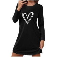 Damen-Nachthemd mit Herzmuster, langärmelig, weich und warm, Winternachtwäsche, kuscheliger Loungewear-Pyjama aus Twill – Größen S–2XL,
