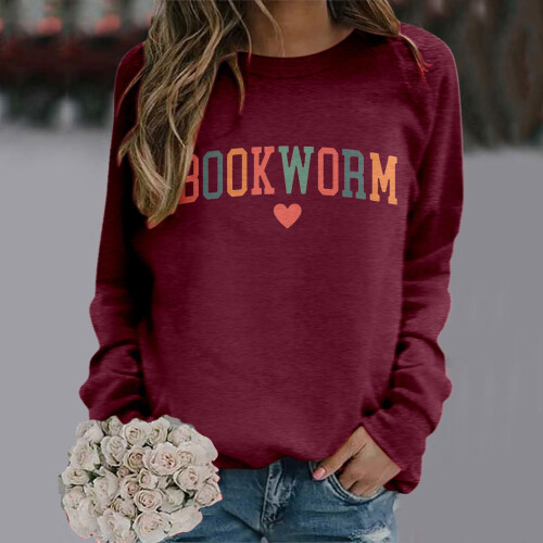 Women's printed long sleeve crewneck sweatshirt fleece 1