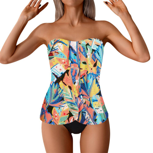 Μαγιό Tankini για γυναίκες, στράπλες, μαγιό με ενίσχυση και push-up, μοντέρνο φλοράλ