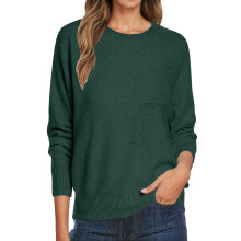 Hässliche Weihnachtspullover für Damen, Oversize-Pullover, lässiger Rundhals-Strickpullover mit langen Ärmeln und Brusttasche, leicht und