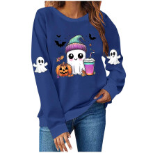 Halloweentröja höst långärmad rolig spöke rund halsringning läskig raglanpullover med grafisk design