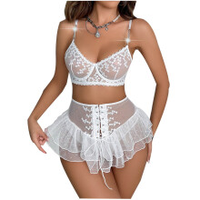 Women's Lingerie Corset Set 2025 Valentine's Day Solid Color Lace Fringe Sexy Sexy Underwear Body Shaping Set White